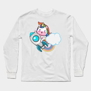 cute unicorn with rocket Long Sleeve T-Shirt